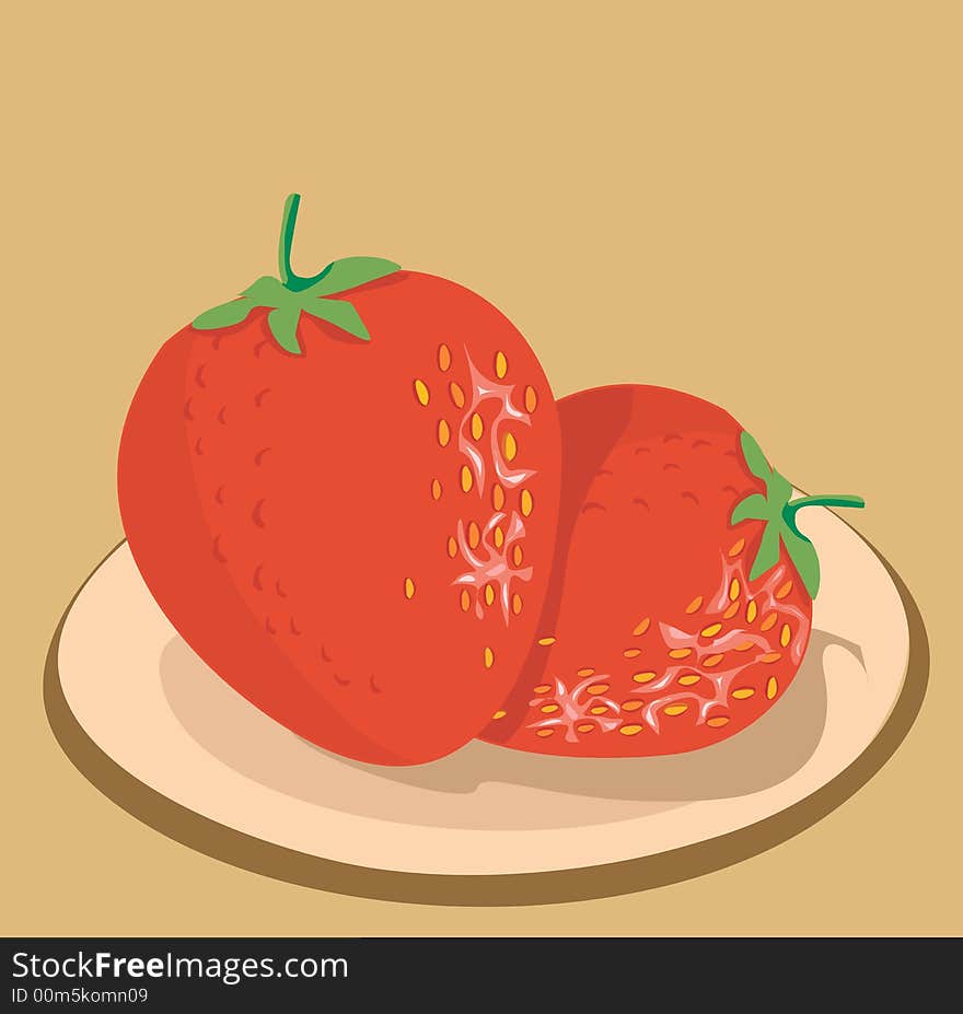 Two Strawberries on plate