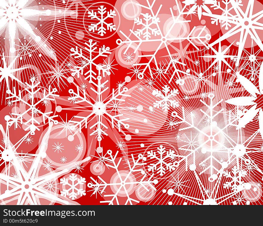 A unique Christmas collage background of various snowflakes in white set on red. A unique Christmas collage background of various snowflakes in white set on red.