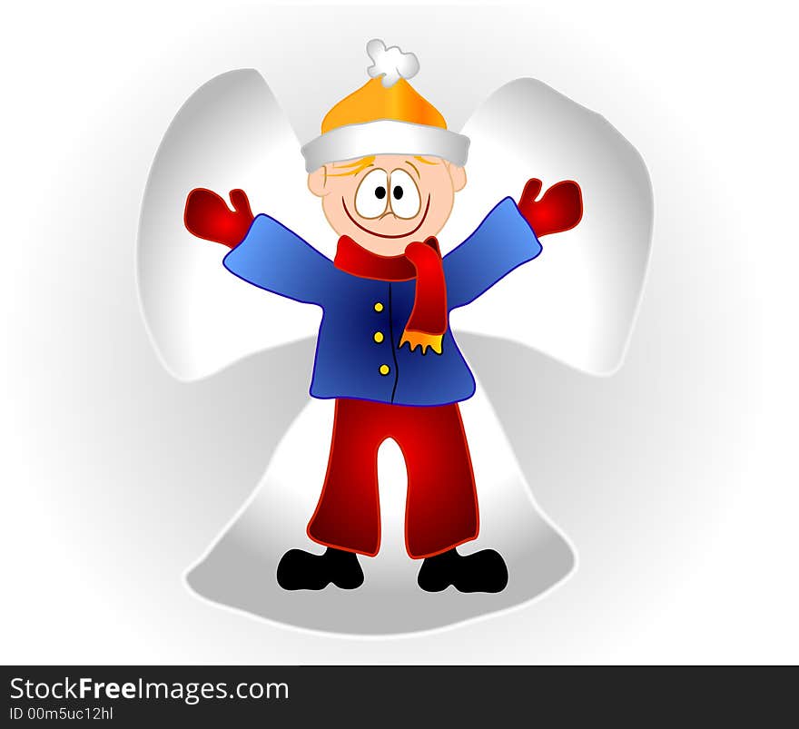 A cartoon clip art illustration of a kid making a snow angel, isolated on white. A cartoon clip art illustration of a kid making a snow angel, isolated on white