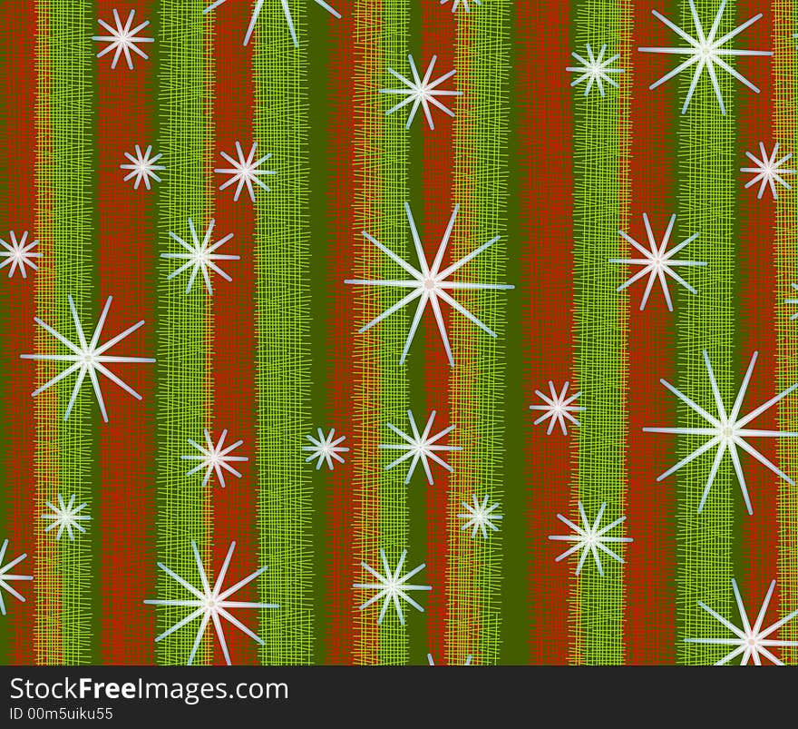 A rustic background pattern featuring red and green stripes with white stars or snowflakes. A rustic background pattern featuring red and green stripes with white stars or snowflakes