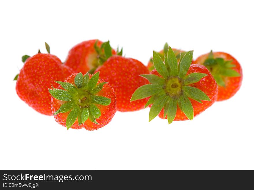 Fresh strawberries isolated on a white background (shallow focus!)