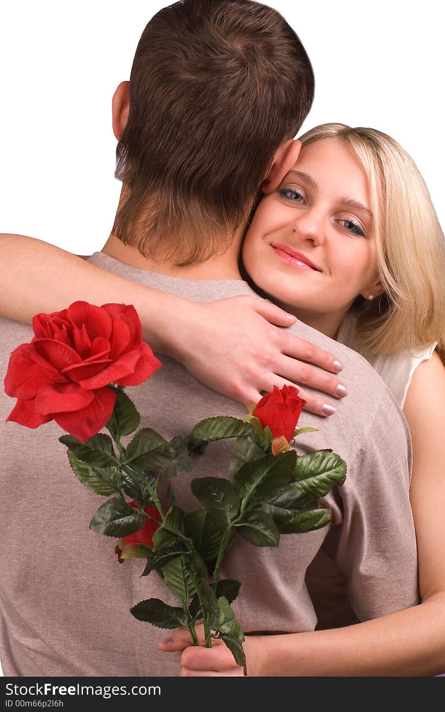 The guy, girl and a rose on white background. The guy, girl and a rose on white background