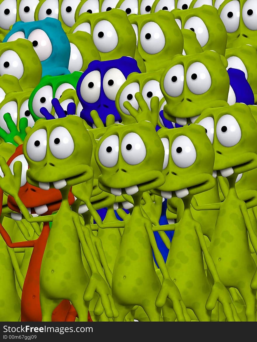 An image of lots of cloned aliens. It would make a interesting background image. An image of lots of cloned aliens. It would make a interesting background image.