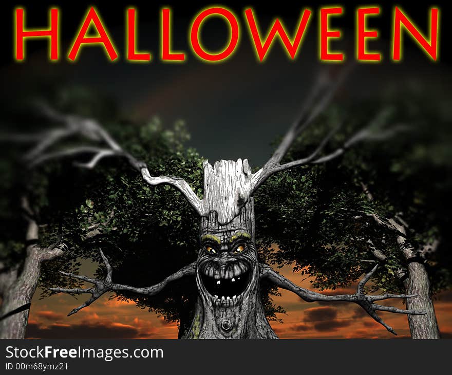 An image of a smiling but menacing spooky tree, it would make a good Halloween image. An image of a smiling but menacing spooky tree, it would make a good Halloween image.