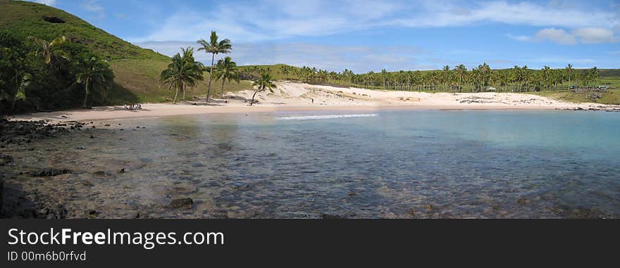 Panoramic view of Anakena Beach on Easter Island