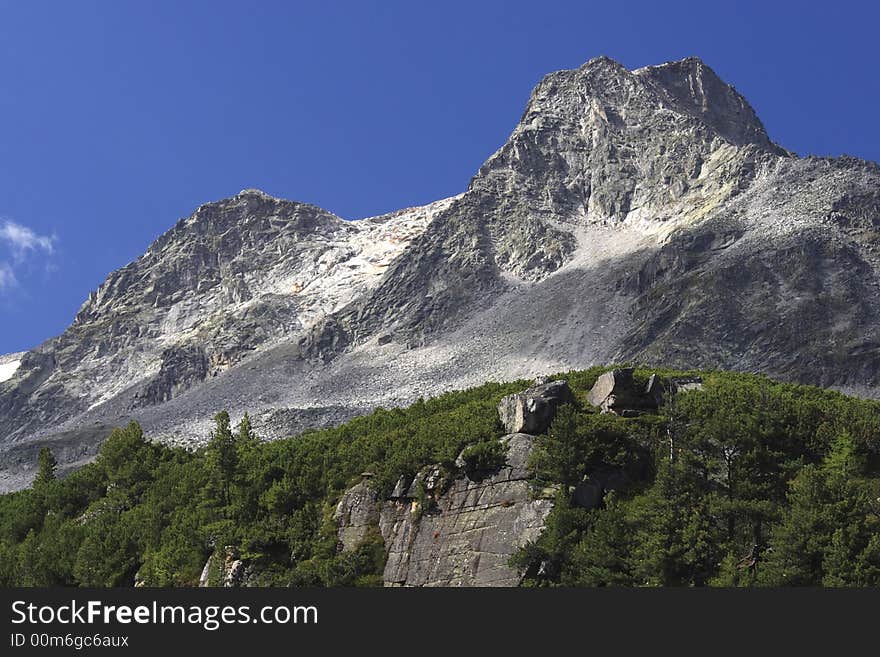 Alpine peak with blue sky