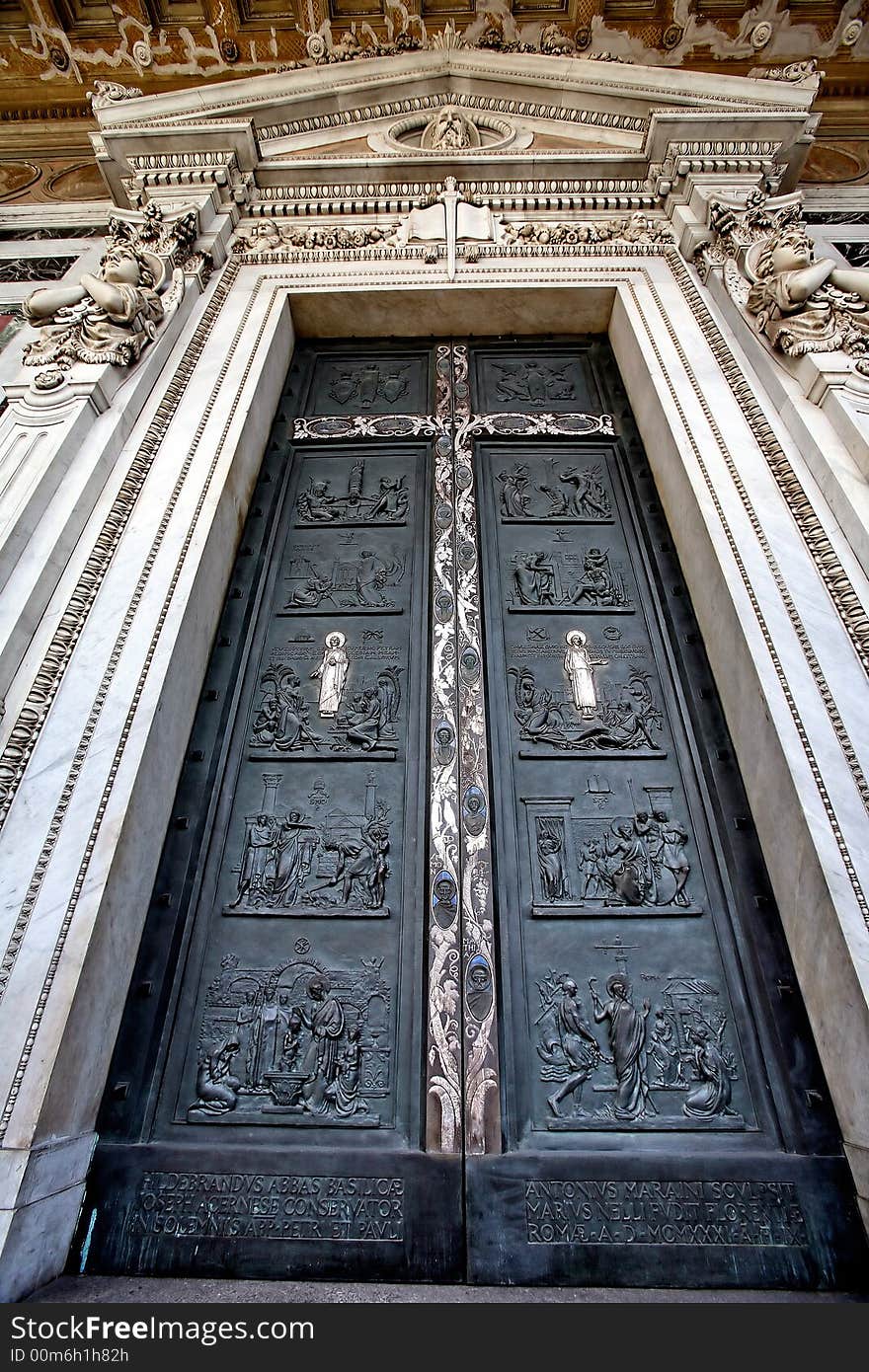 Gates of the Saint Paul`s cathedral in the Rome. Gates of the Saint Paul`s cathedral in the Rome