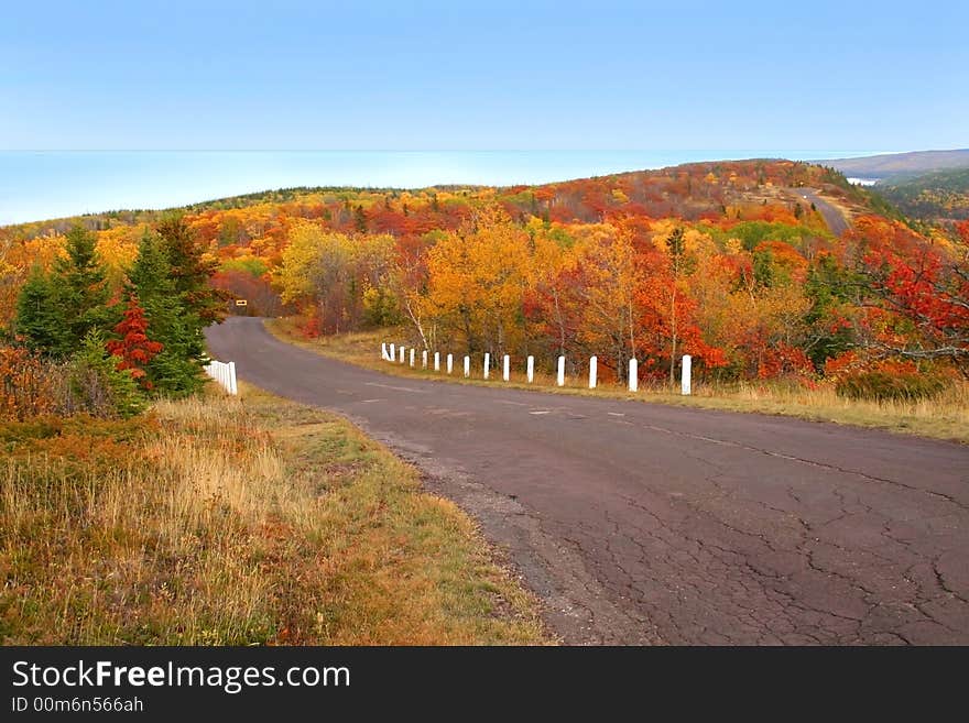 Scenic drive during autumn time in Michigan upper peninsula