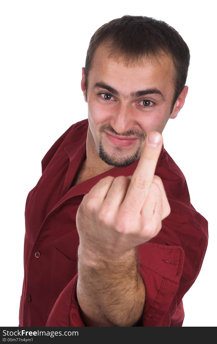 A man is showing his middle finger to his opponent