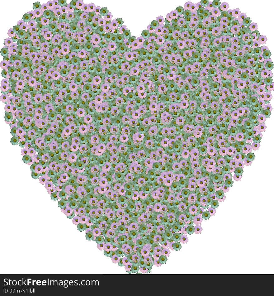 Heart filled with greeny and pinky flowers with white background. Heart filled with greeny and pinky flowers with white background