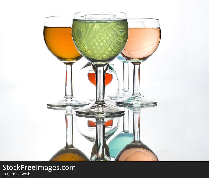 Glass glasses filled by drinks