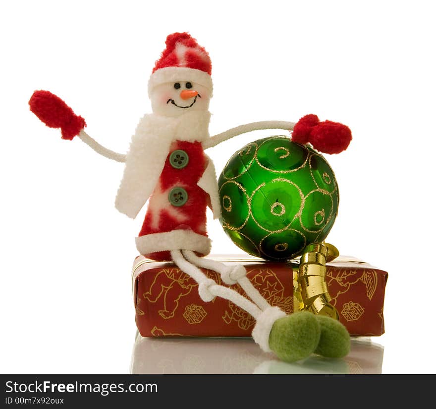 Christmas decorations over white background