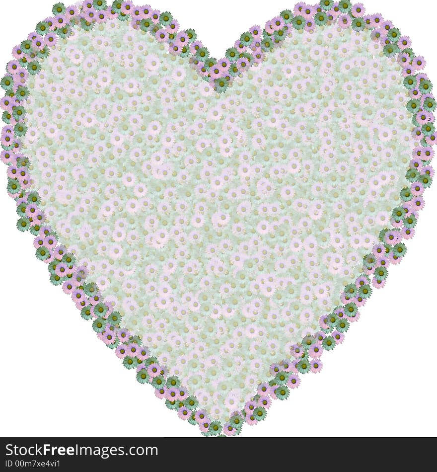 Very lightly filled heart with greeny and pinky flowers and white background. Very lightly filled heart with greeny and pinky flowers and white background