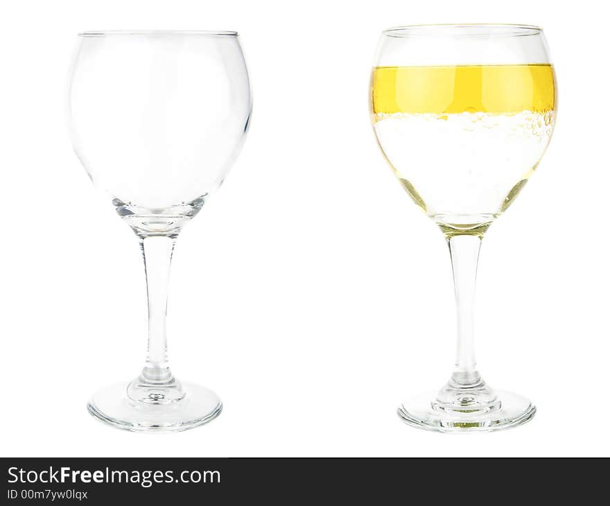 Empty wine glass or half full or full, represent the famous saying half empty or half full