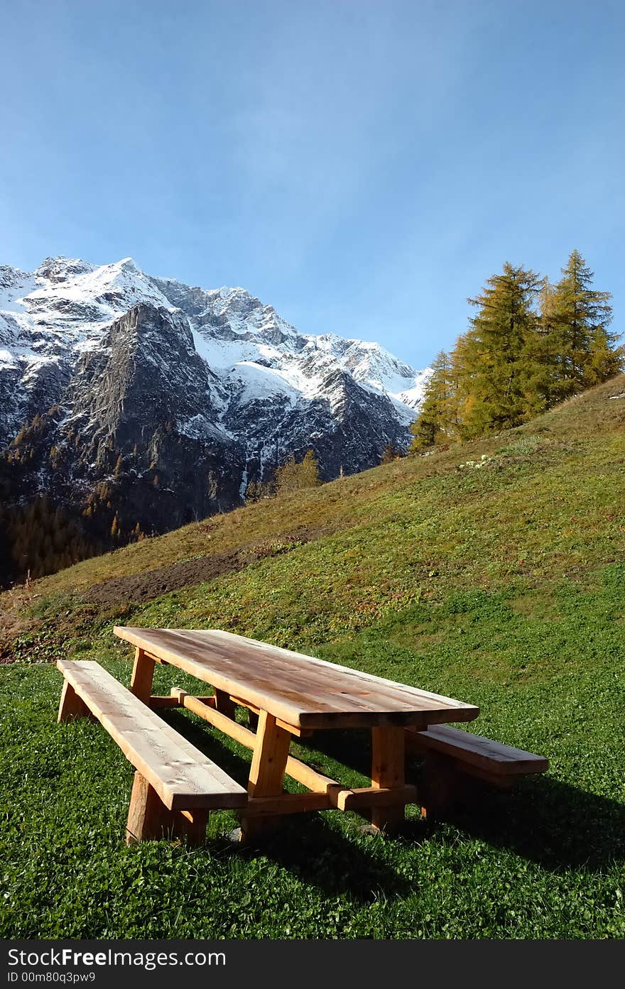 Wooden desk in a mountain rural house;west alps, Italy