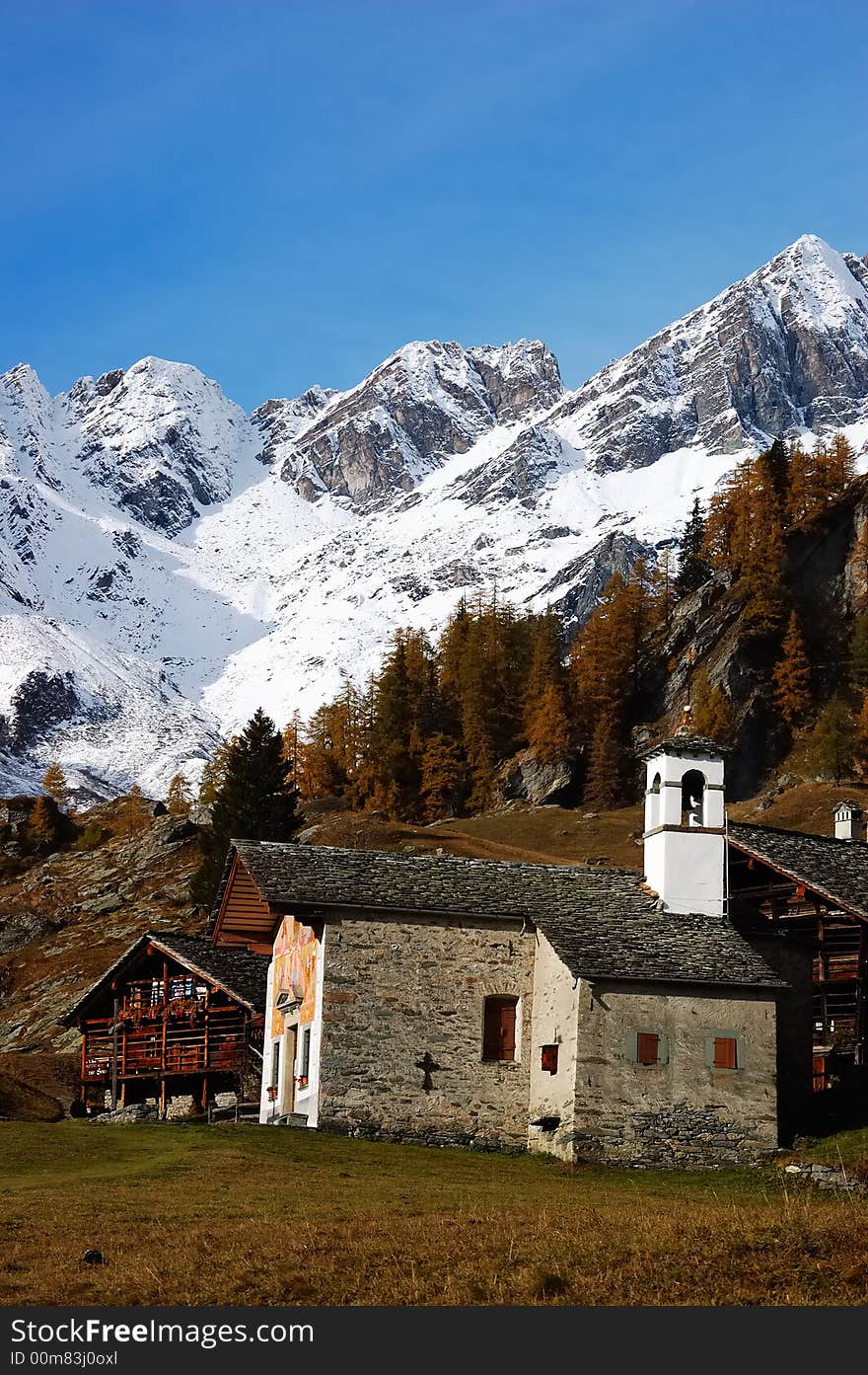 Small church of a mountain village; west alps, Italy. Small church of a mountain village; west alps, Italy