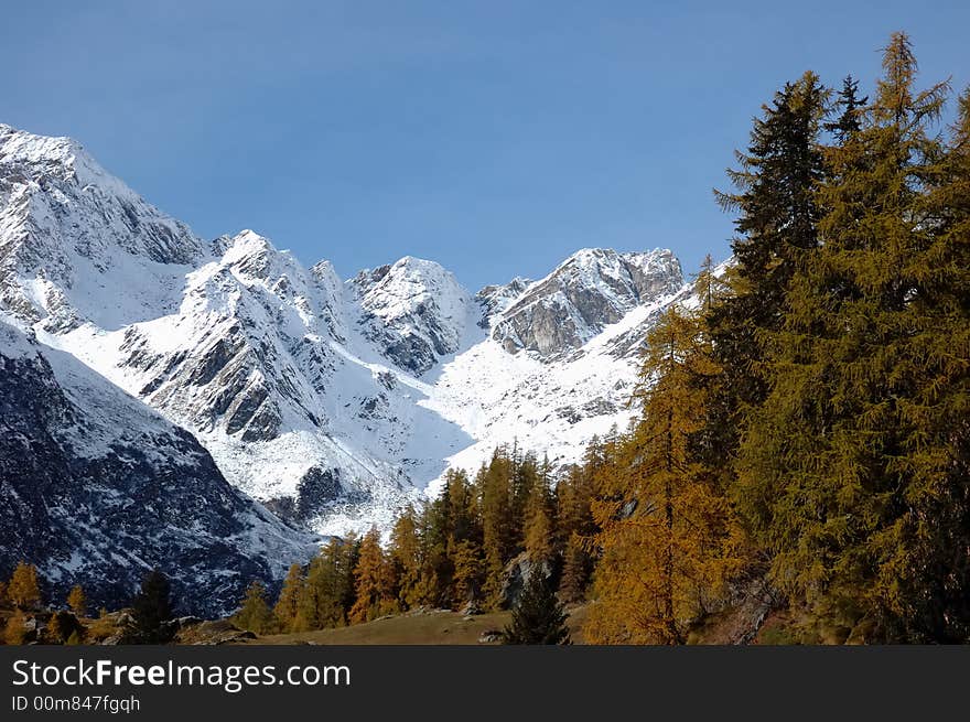 Mountain landscape in fall season; west alps Italy. Mountain landscape in fall season; west alps Italy