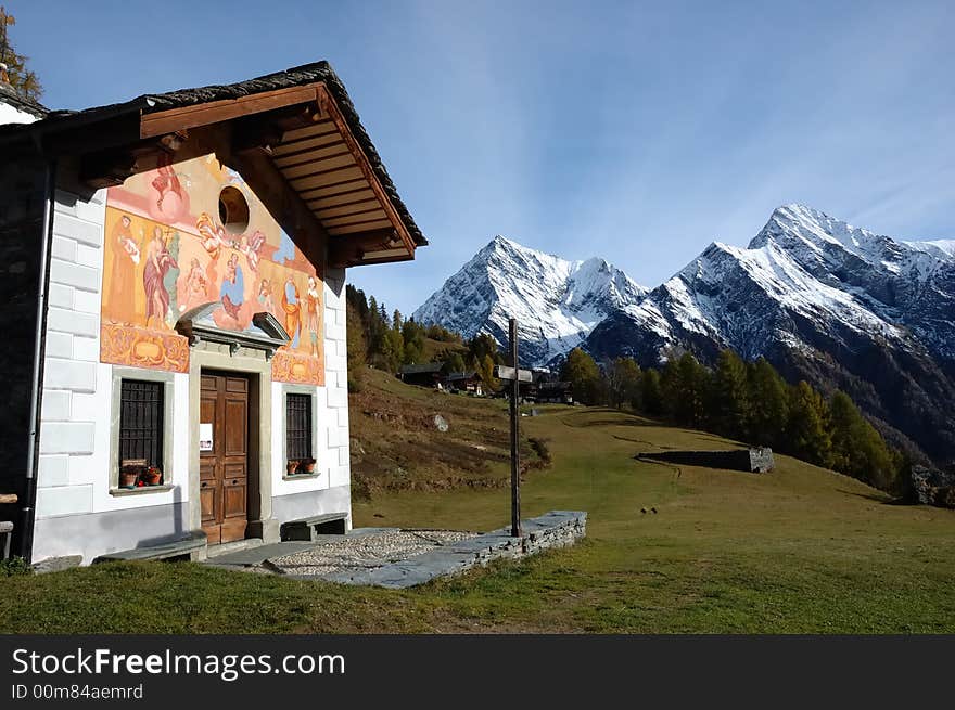 Small church of a mountain village; west alps, Italy. Small church of a mountain village; west alps, Italy