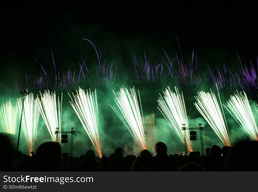 New year fireworks - near Belem Tower, lisbon, Portugal