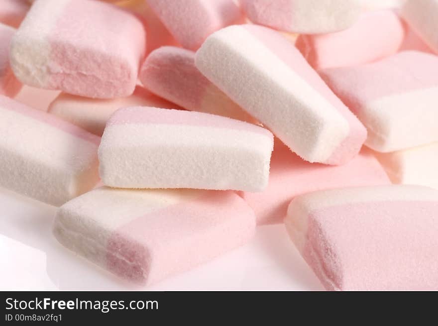 White and pink marshmallows isolated on the white background