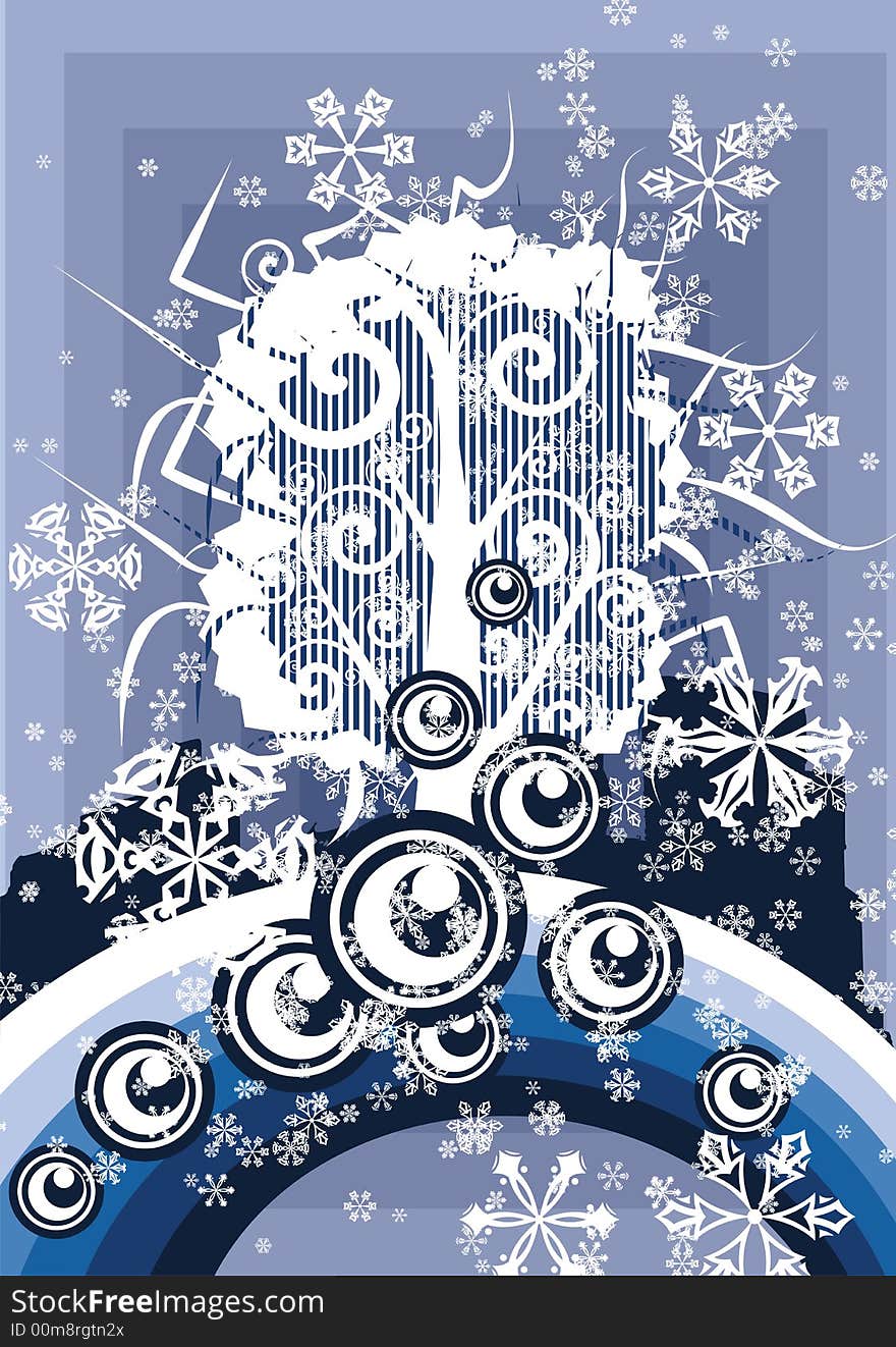 Abstract winter background with a tree and snowflakes,  illustration series. Abstract winter background with a tree and snowflakes,  illustration series.