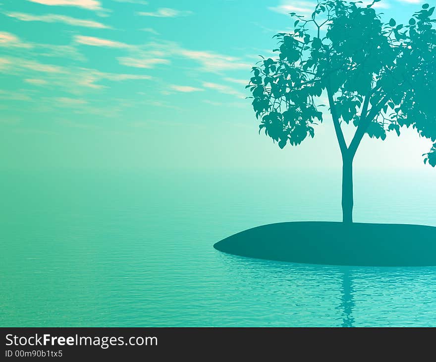 Beautiful landscape with tree. 3d image