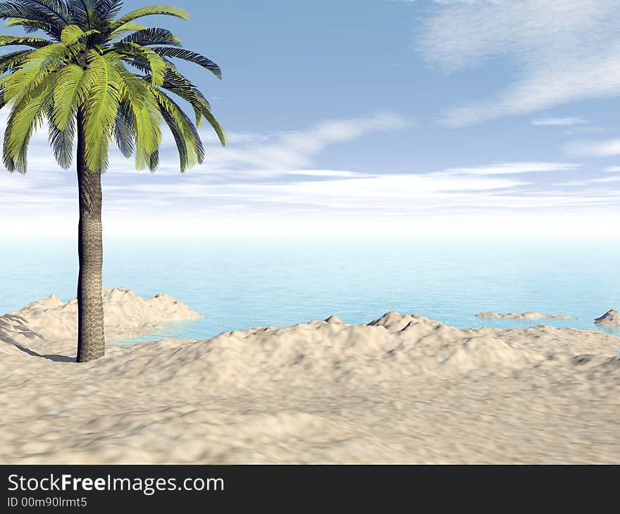 Beautiful landscape with palm. 3d image