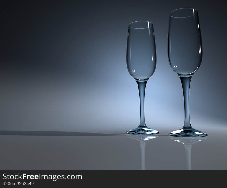 Two glass of champagne on soft blue background - 3d render. Two glass of champagne on soft blue background - 3d render