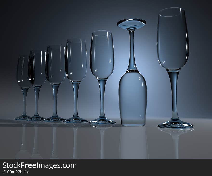 Glass of champagne on soft blue background - 3d render. Glass of champagne on soft blue background - 3d render