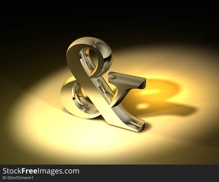 A golden and symbol on spot light - 3d render