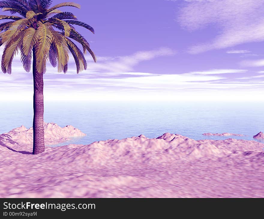 Beautiful landscape with palm. 3d image