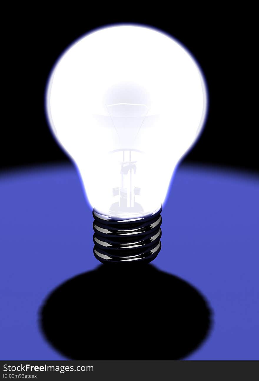 Conceptual bright bulb and soket on blue background - 3d render. Conceptual bright bulb and soket on blue background - 3d render