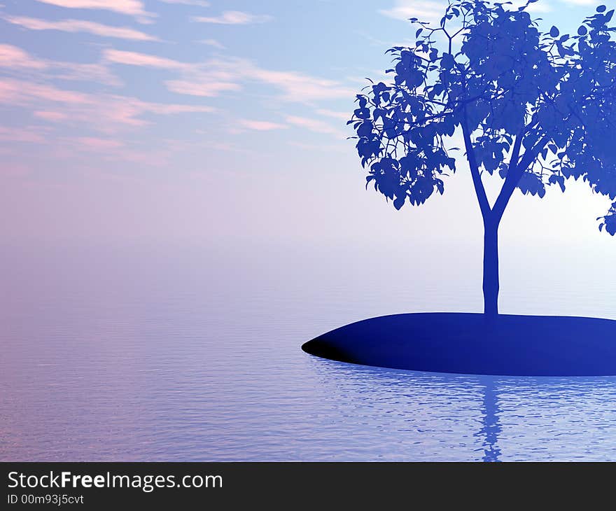 Beautiful seascape with tree. 3d image. Beautiful seascape with tree. 3d image