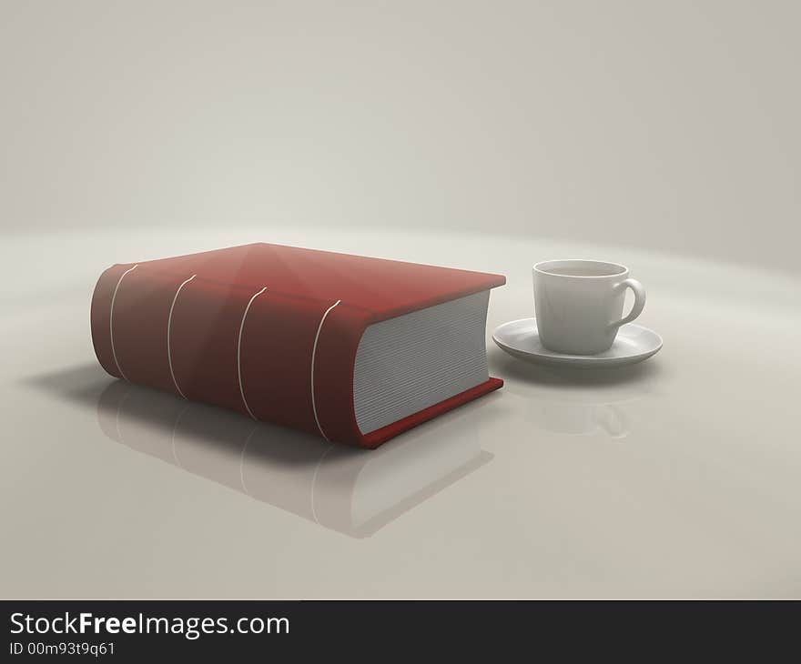 A coffee cup near a book - 3d render. A coffee cup near a book - 3d render