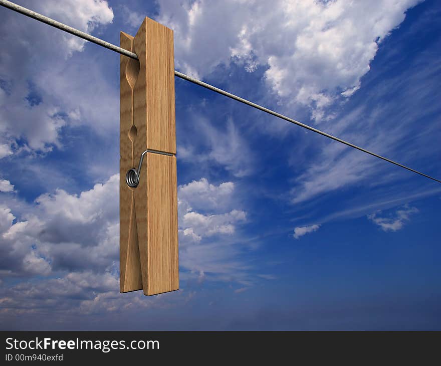 Clothes pegs on a washing line - 3d render