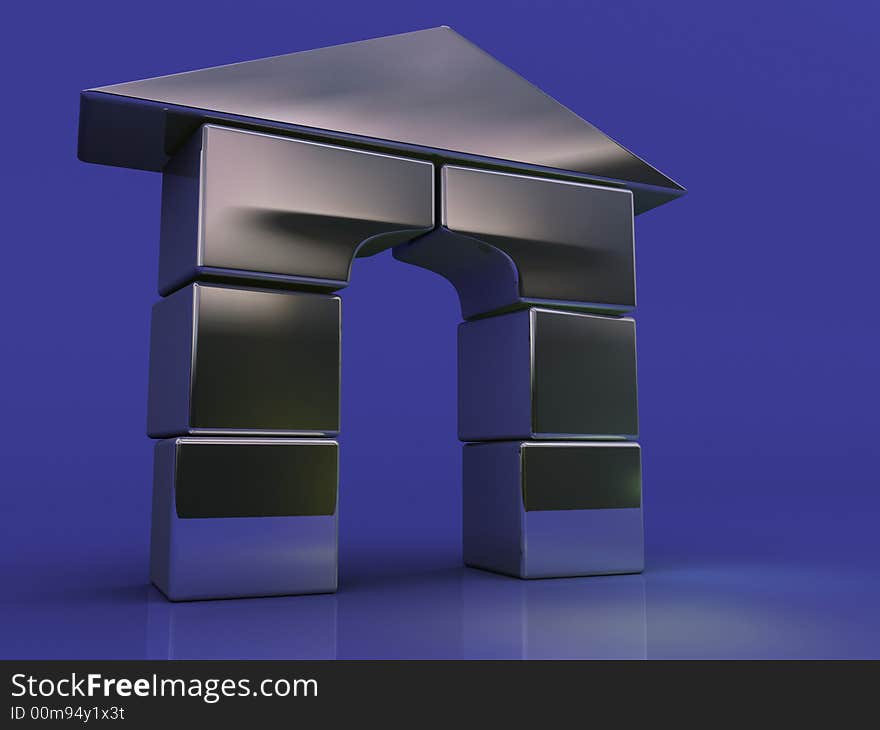 Conceptual house of chromed cubes - 3d render. Conceptual house of chromed cubes - 3d render