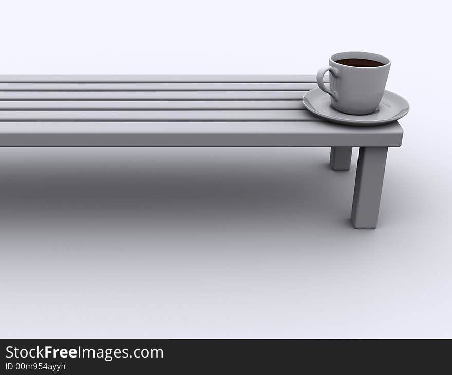 Conceptual coffee cup on a banquette - 3d render