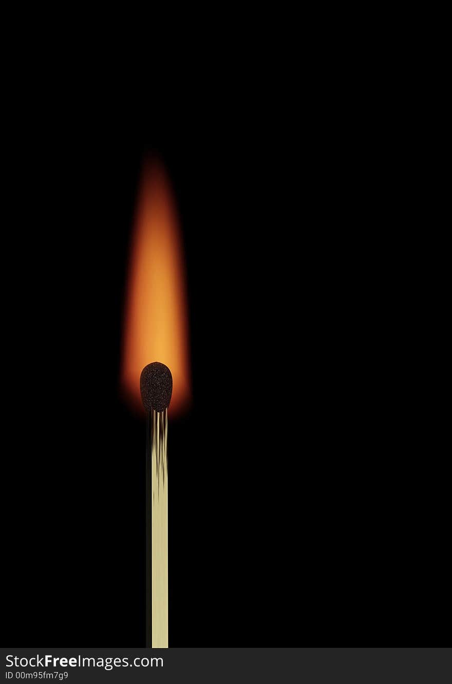 A burning match on black background - 3d render. A burning match on black background - 3d render