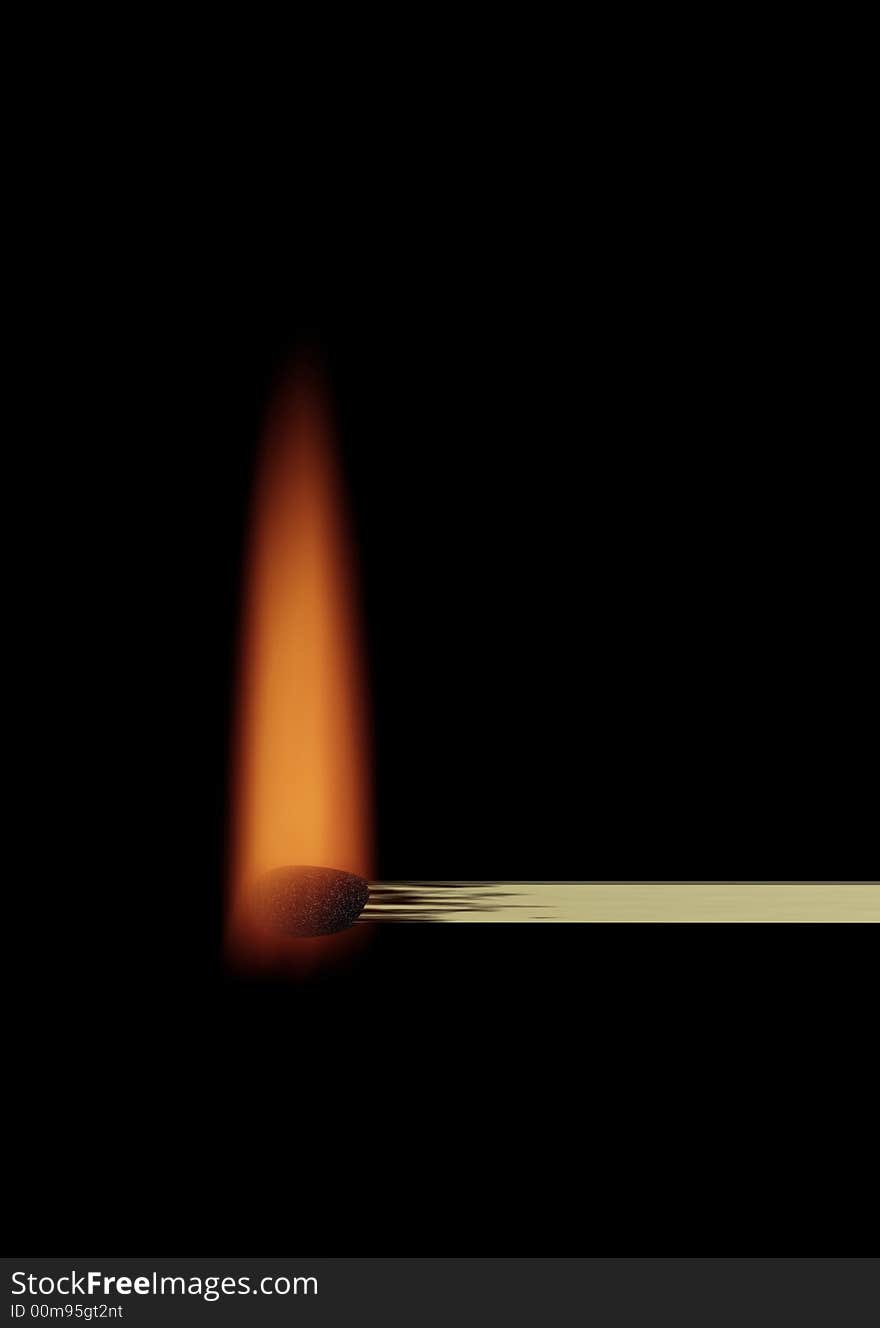 A burning match on black background - 3d render. A burning match on black background - 3d render