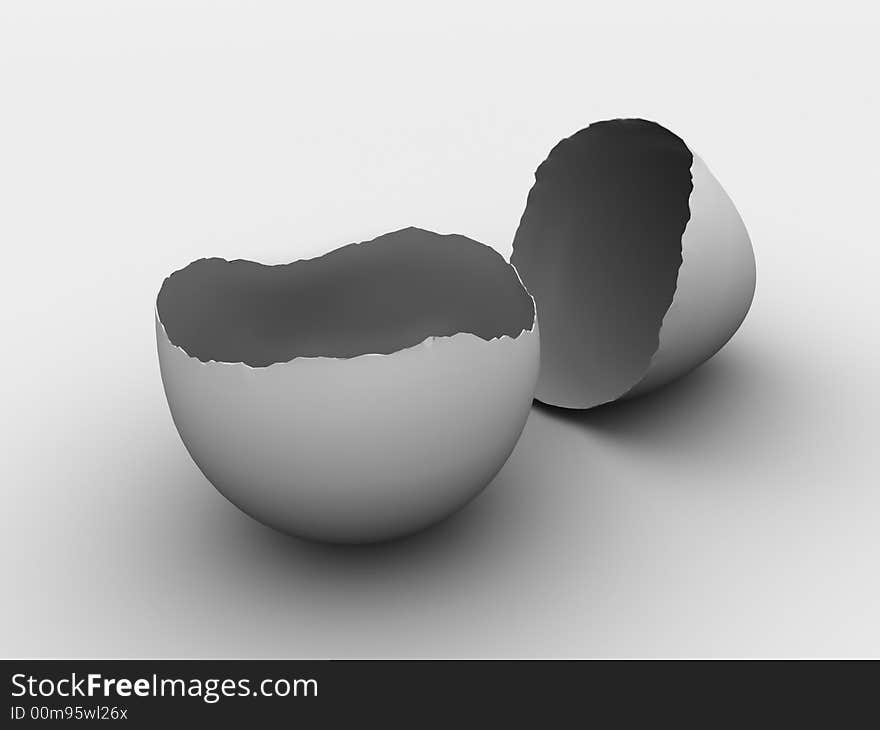 A broken egg shell on white background - 3d render