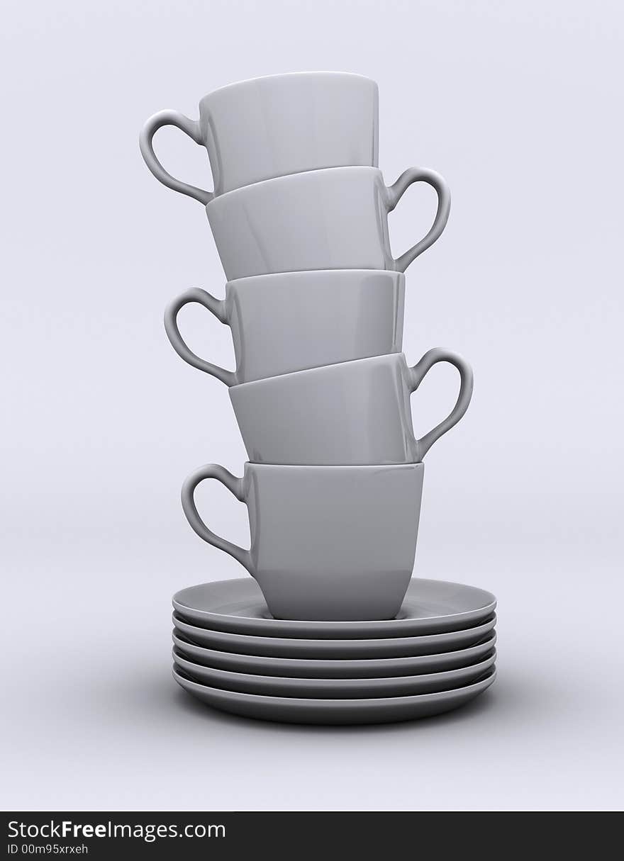 A stack of five coffee cups - 3d render. A stack of five coffee cups - 3d render