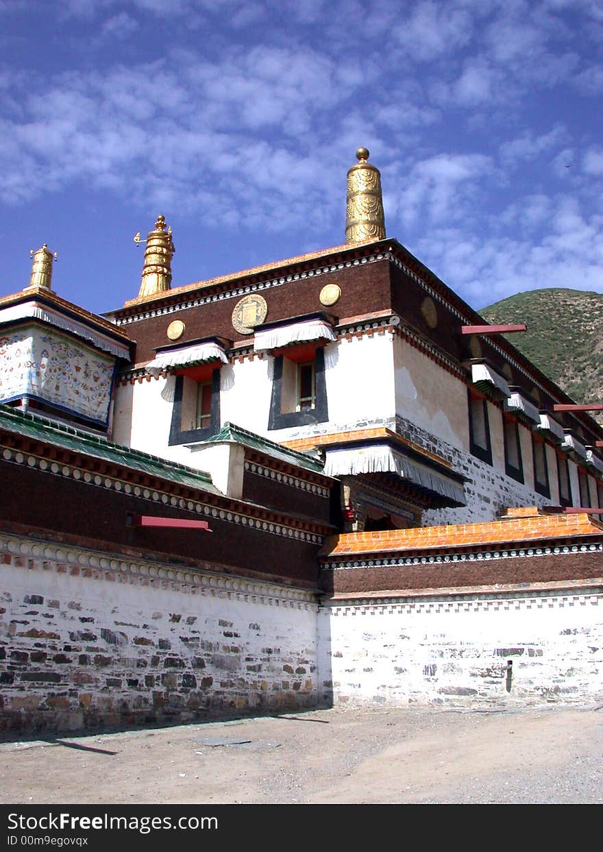 Lamasery (Lamaism temple) on the morning.Gansu province,China.