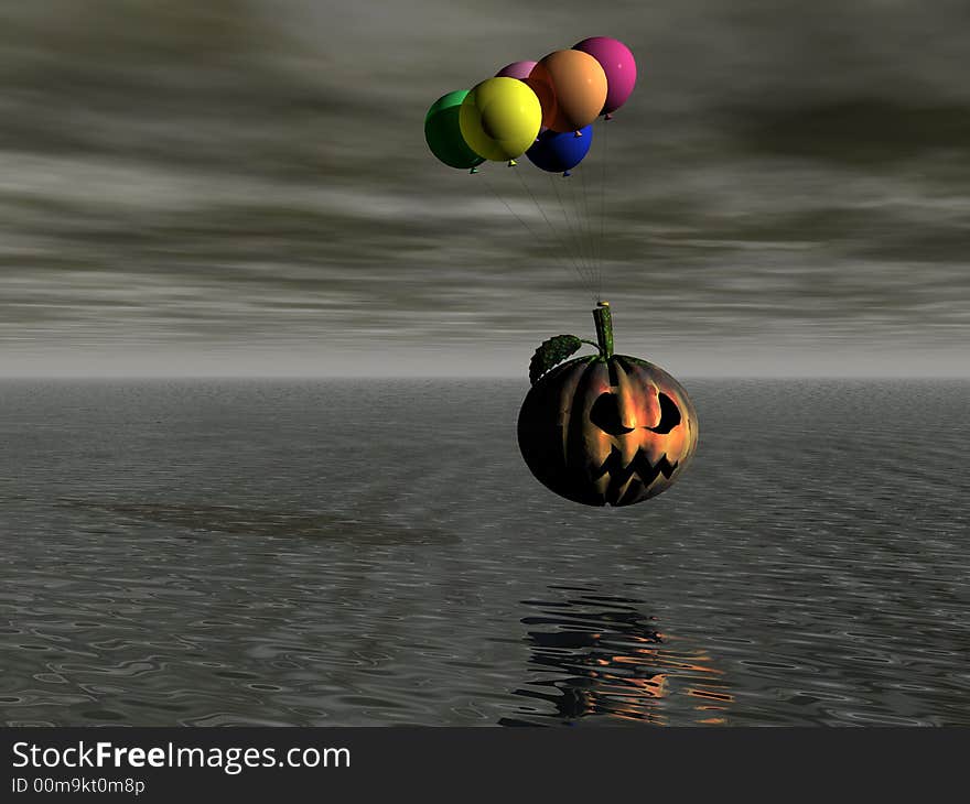 A pumpkin fly in a stormy sea. A pumpkin fly in a stormy sea