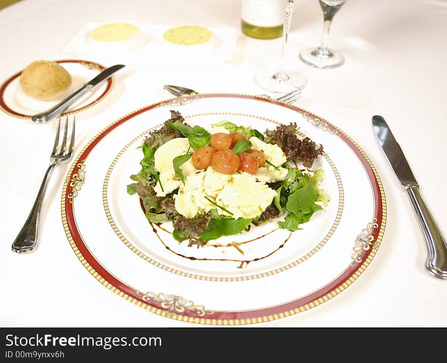 Salad with cheese and cherry tomatoes