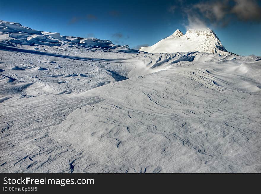 Snow covered slope in the mountains. Snow covered slope in the mountains.