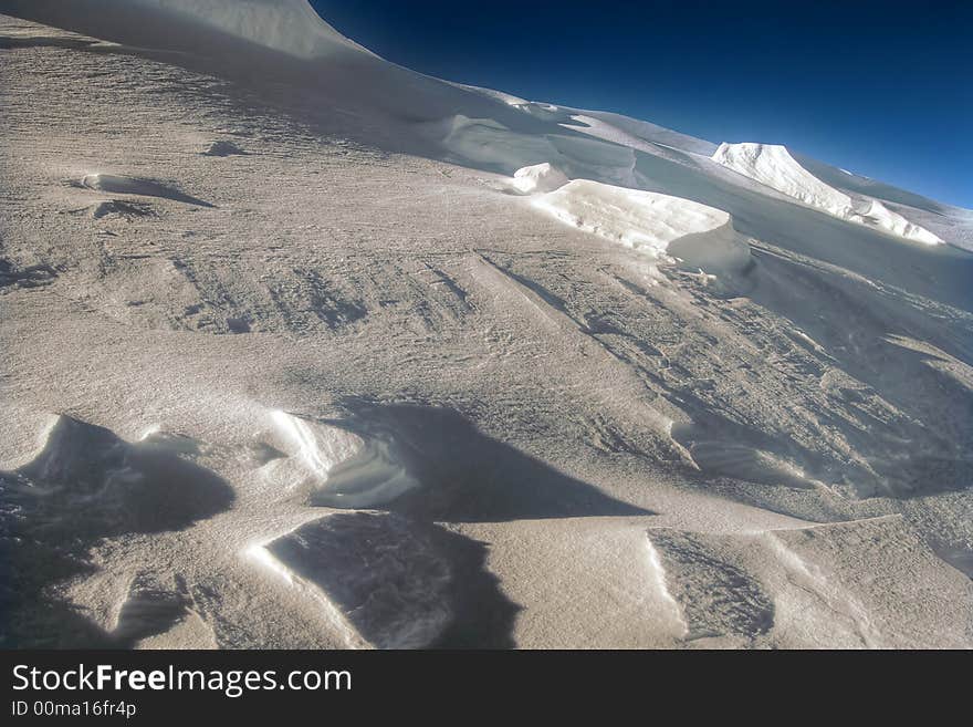 Snow covered slope in the mountains. Snow covered slope in the mountains.