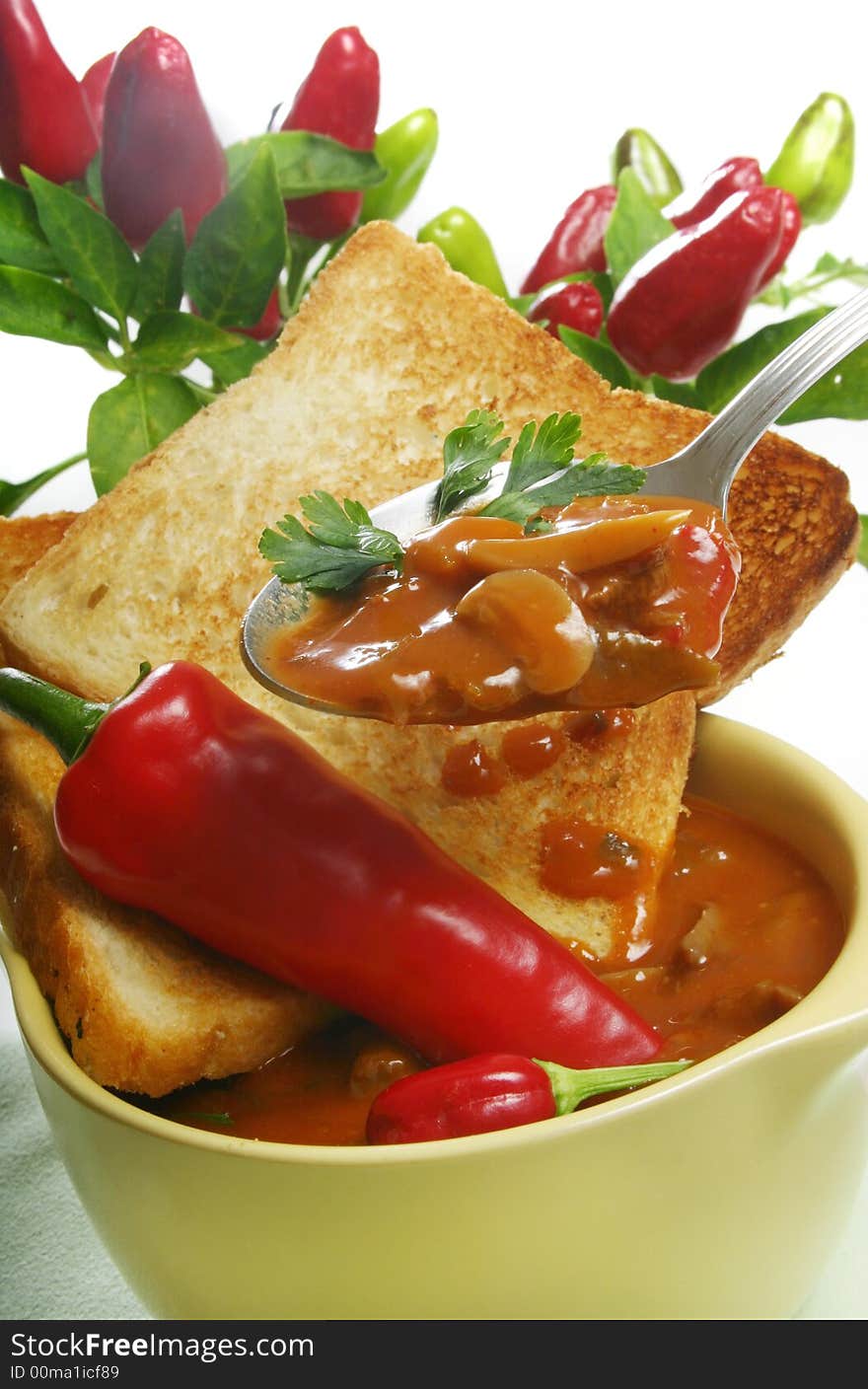 Vegetable Soup with fresh paprika and toast bread. Vegetable Soup with fresh paprika and toast bread