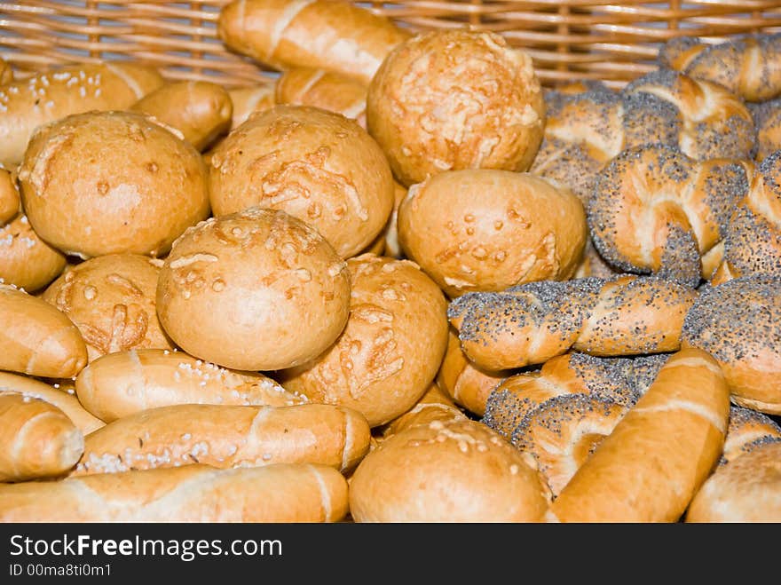 Various kinds of bread in a basket