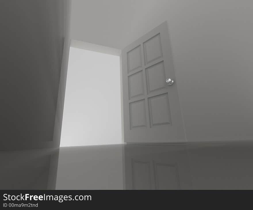 Conceptual illustration of an opened door - redenered in 3d