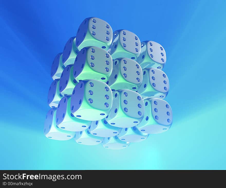 Conceptual cube structure of dice - rendered in 3d. Conceptual cube structure of dice - rendered in 3d